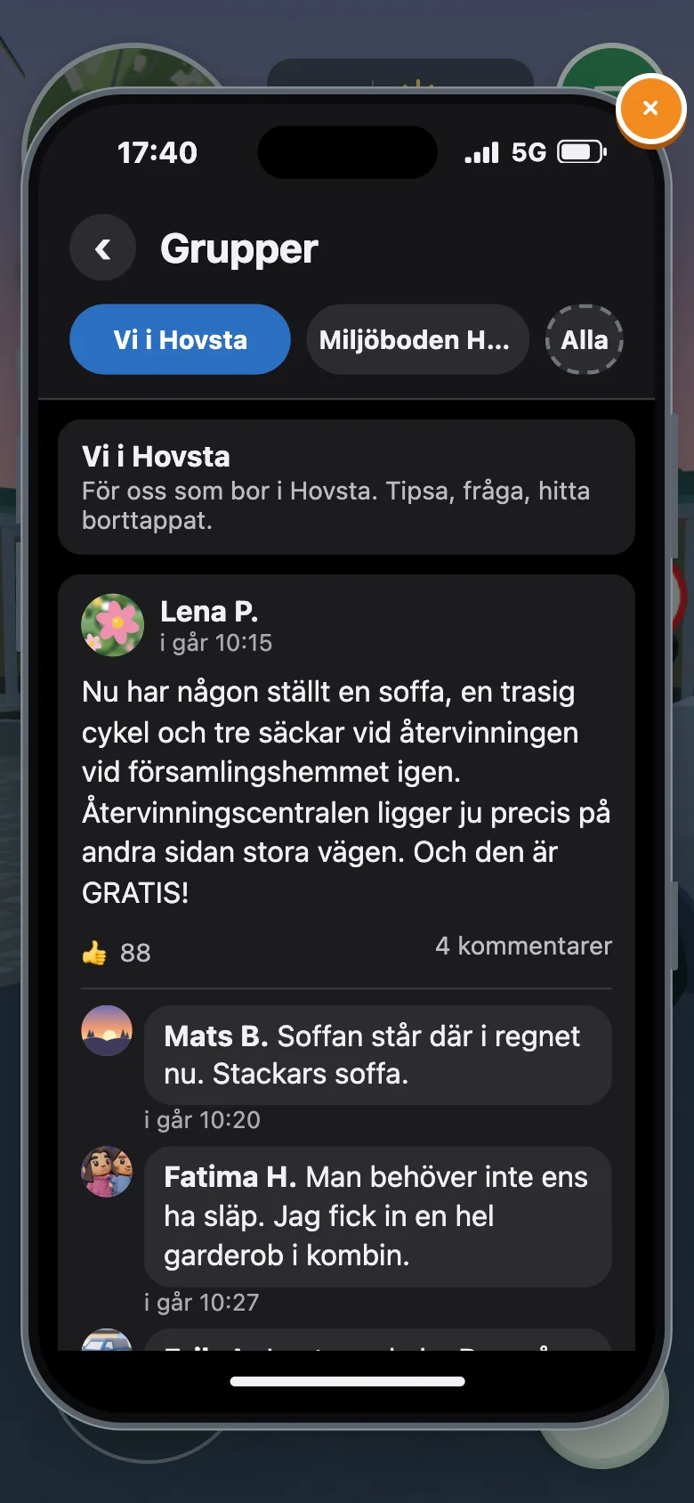 Grannarnas grupp i spelets telefon
