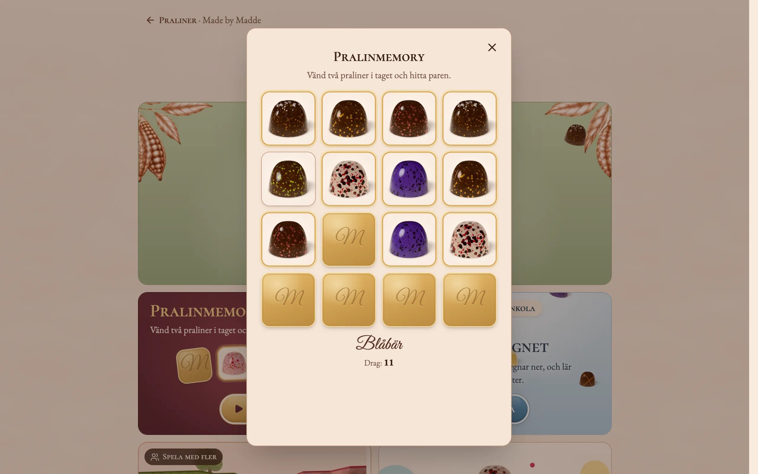 Pralinmemory mitt i spelet