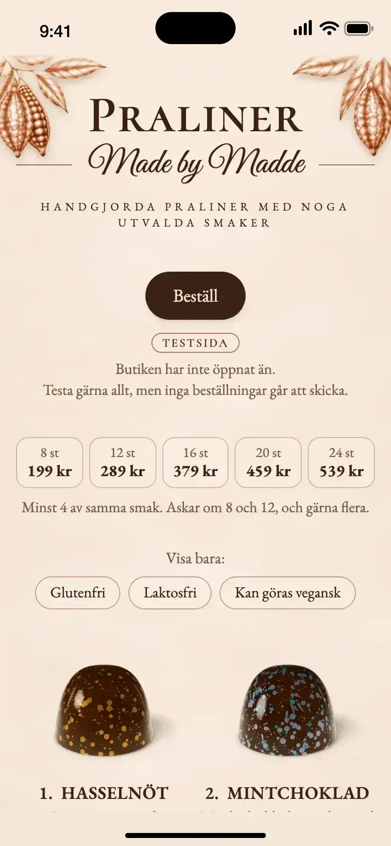 Startsidan i mobilen